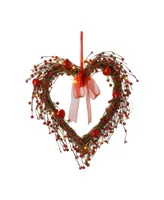 Glitzhome 17" Lighted Valentine's Berry Heart Wreath