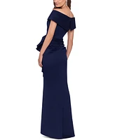 Xscape Scuba Off-The-Shoulder Gown