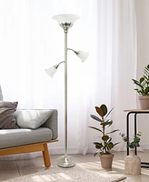 Lalia Home Torchiere Floor Lamp with 2 Reading Lights and Scalloped Glass Shades