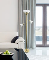 Lalia Home Torchiere Floor Lamp with 2 Reading Lights and Scalloped Glass Shades