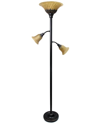 Lalia Home Torchiere Floor Lamp with 2 Reading Lights and Scalloped Glass Shades