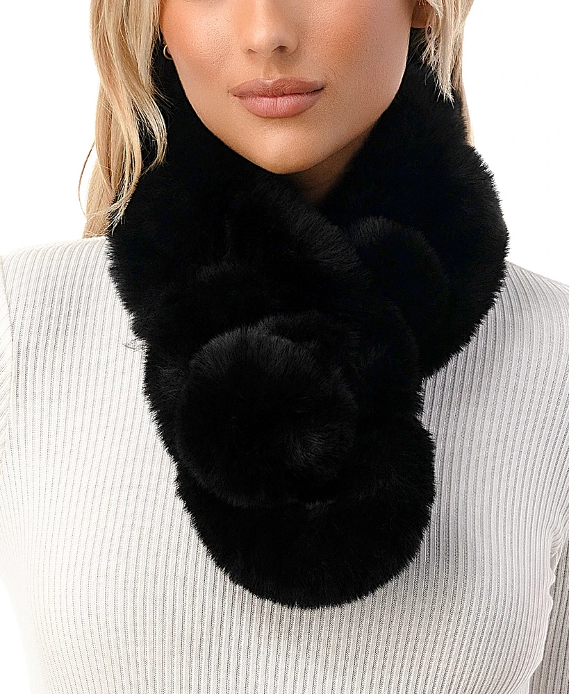 Marcus Adler Women's Faux Fur Pom Pull-Through Collar Scarf