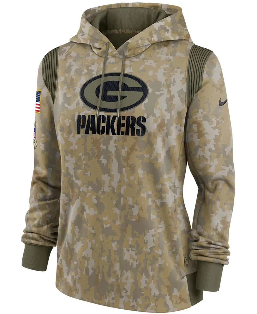 Women's Olive Green Bay Packers 2021 Salute To Service Therma Performance Pullover Hoodie