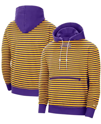 Men's Gold-Tone, Purple Los Angeles Lakers 75th Anniversary Courtside Striped Pullover Hoodie - Gold