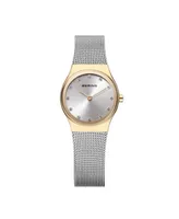 Bering Women's Classic Silver-Tone Stainless Steel Milanese Mesh Bracelet Watch 24 mm with Crystal Necklace Gift Box Set - Silver