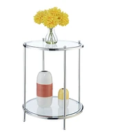 Royal Crest 2 Tier Round Glass End Table with Shelf