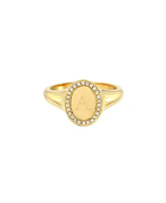 Zoe Lev 14K Gold Diamond Signet Initial Ring