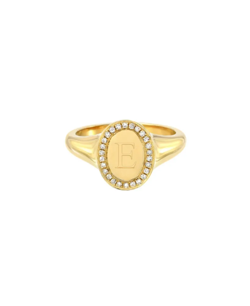 Zoe Lev 14K Gold Diamond Signet Initial Ring