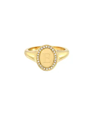 Zoe Lev 14K Gold Diamond Signet Initial Ring