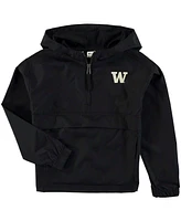 Big Boys and Girls Black Washington Huskies Pack and Go Quarter-Zip Windbreaker Jacket