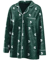 Women's Green Michigan State Spartans Long Sleeve Button-Up Shirt and Pants Sleep Set