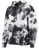 Women's White and Black Las Vegas Raiders Dakota Oversized Tie-Dye Half-Zip Hoodie