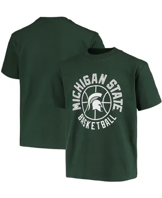 Big Boys and Girls Green Michigan State Spartans Basketball T-shirt