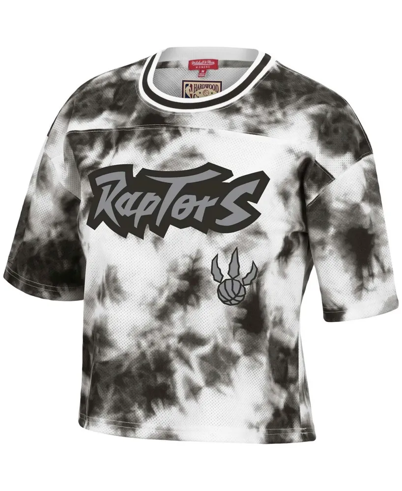 Women's Black and White Toronto Raptors Hardwood Classics Tie-Dye Cropped T-shirt