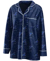 Women's Navy St. Louis Blues Long Sleeve Button-Up Shirt and Pants Sleep Set