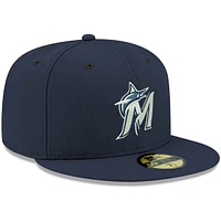 New Era Men's Navy Miami Marlins Logo White 59FIFTY Fitted Hat