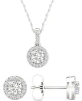 2-Pc. Set Diamond Halo Pendant Necklace & Matching Stud Earrings (5/8 ct. t.w.) in 14k White Gold