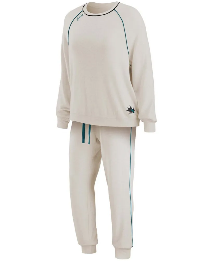 Women's Oatmeal San Jose Sharks Raglan Pullover Sweatshirt Pants Lounge Set