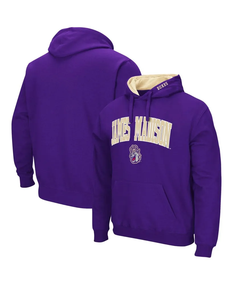 Men's Purple James Madison Dukes Arch and Logo Pullover Hoodie