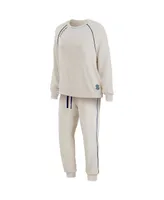 Women's Oatmeal Seattle Kraken Raglan Pullover Sweatshirt Pants Lounge Set