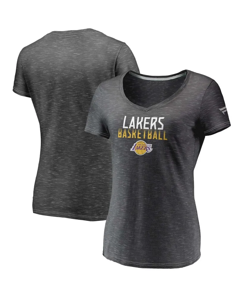 Women's Charcoal Los Angeles Lakers Double-Fade Space-Dye V-Neck T-shirt