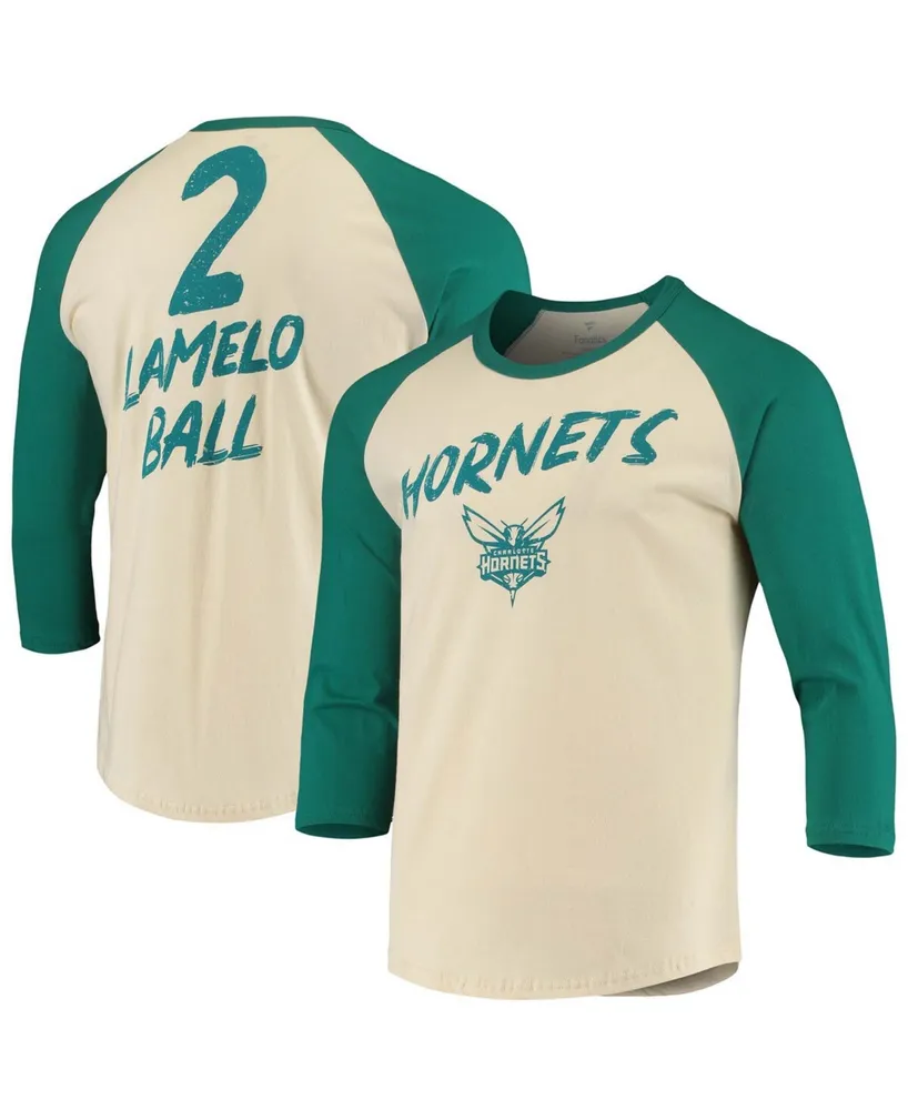 Men's LaMelo Ball Cream Charlotte Hornets Nba 3/4 Sleeve Raglan T-shirt