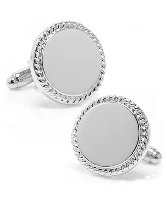Cufflinks Inc. Ox and Bull Trading Co. Stainless Steel Rope Border Round Engravable Cufflinks - Silver