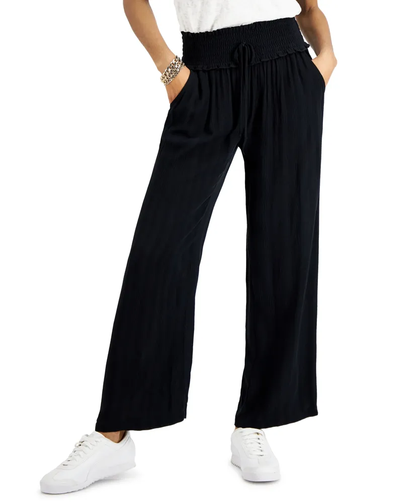 Rewash Juniors' Linen High-rise Wide-leg Pleat-front Trouser Pants In Khaki  | ModeSens
