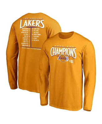 Men's Gold Los Angeles Lakers 2020 Nba Finals Champions Streaking Dunk Roster Long Sleeve T-shirt
