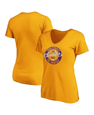 Women's Gold Los Angeles Lakers 2020 Nba Finals Champions Zone Laces V-Neck T-Shirt