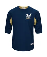 Men's Navy and Gold-Tone Milwaukee Brewers Authentic Collection On-Field 3 4-Sleeve Batting Practice Jersey - Navy, Gold