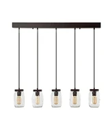 Gaines 5-Light Farmhouse Industrial Iron Mason Jar Linear Led Pendant