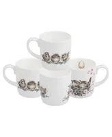 Royal Worcester Wrendale Feather Your Nest Mug, Set of 4