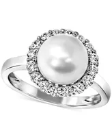 Cultured Freshwater Pearl (8 mm) & Cubic Zirconia Halo Ring Sterling Silver