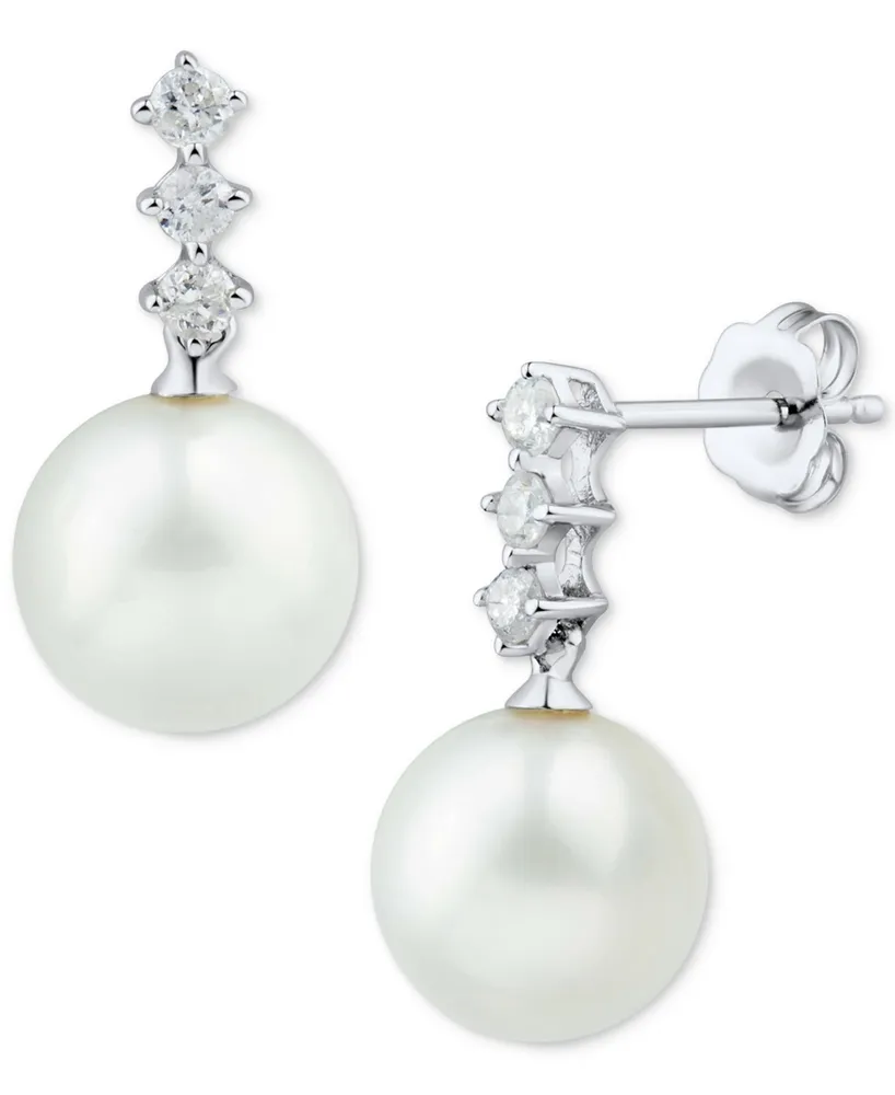 Cultured Freshwater Pearl (8mm) & Diamond (1/5 ct. t.w.) Drop Earrings in 14k White Gold