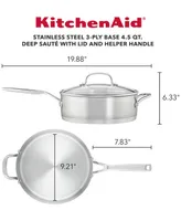 KitchenAid 3-Ply Base Stainless Steel 4.5 Quart Induction Saute Pan with Helper Handle and Lid