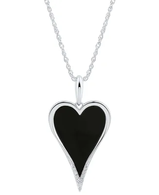 Onyx & Diamond Accent Heart Pendant Necklace in Sterling Silver, 16" + 2" extender