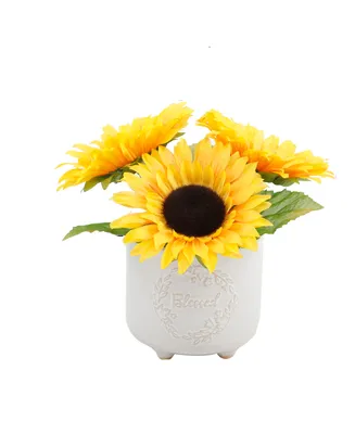 9.5" Artificial Sunflowers in Blessed Ceramic Footed Pot