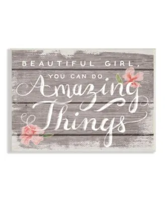 Stupell Industries Beautiful Girl Inspirational Kids Flower Word Design Wall Plaque Art Collection By Daphne Polselli