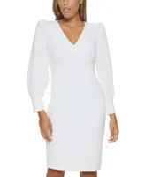 Calvin Klein V-Neck Long-Sleeved Scuba-Crepe Sheath Dress