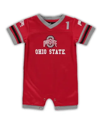 Newborn Infant Boys and Girls Scarlet Ohio State Buckeyes Bumpo Football Logo Romper