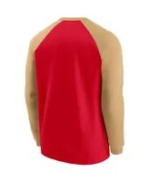 Men's Scarlet and Gold-Tone San Francisco 49ers Historic Raglan Crew Performance Sweater