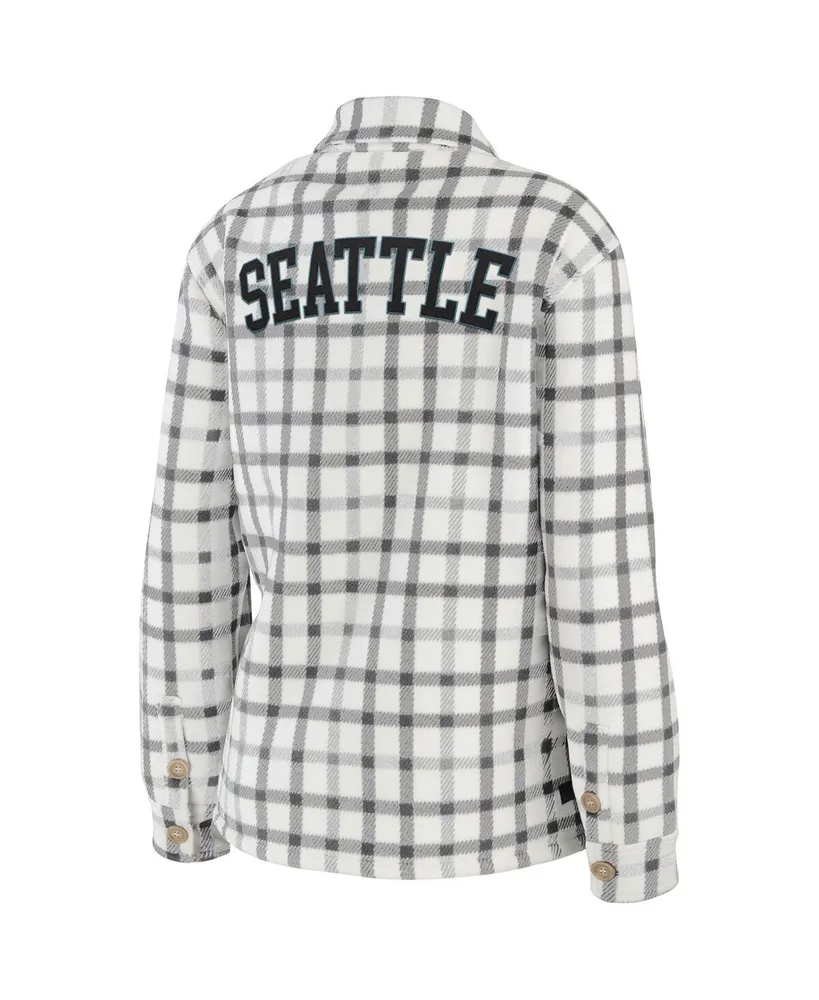 Women's Oatmeal Seattle Kraken Plaid Button-Up Shirt Jacket