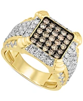 Men's White Diamond (1-1/3 ct. t.w.) & Brown (7/8 Cluster Ring 10k Gold