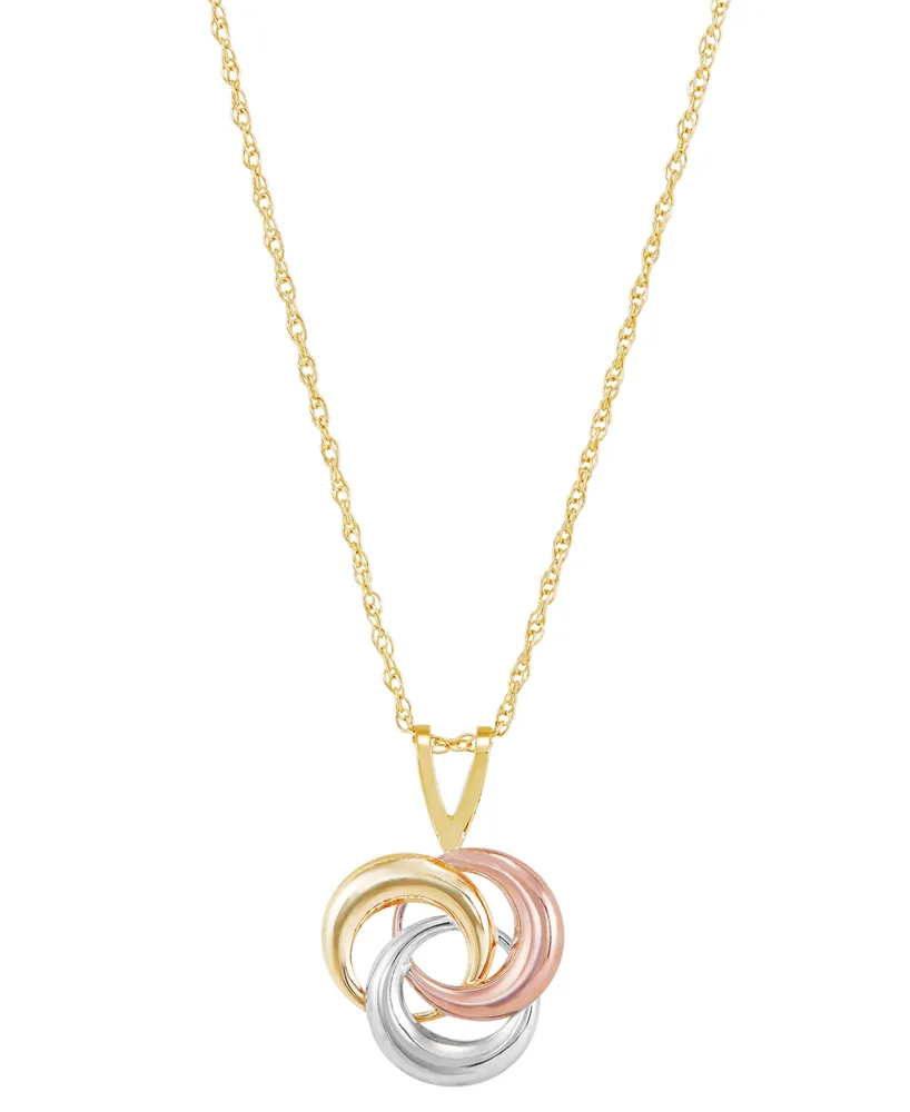 Tricolor Love Knot 18" Pendant Necklace in 10k Yellow, White & Rose Gold
