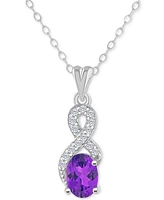 Rhodolite Garnet (1 ct. t.w.) & White Topaz (1/7 Looped 18" Pendant Necklace Sterling Silver (Also Citrine, Amethyst, Blue Topaz, Pe