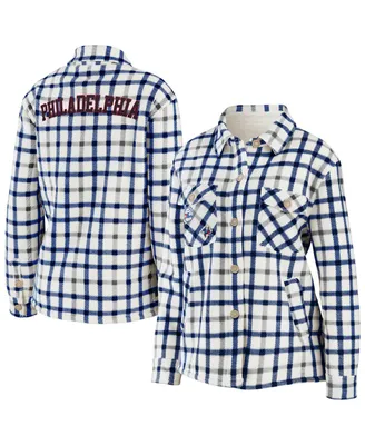 Women's Oatmeal Philadelphia 76ers Plaid Button-Up Shirt Jacket