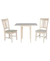 Small Drop Leaf Dining Table with 2 Splat Back Chairs, 3 Piece Dining Set