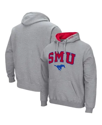 Men's Heathered Gray Smu Mustangs Arch and Logo Pullover Hoodie