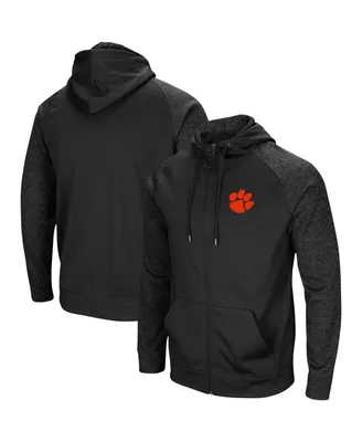 Men's Black Clemson Tigers Blackout 3.0 Tonal Raglan Full-Zip Hoodie